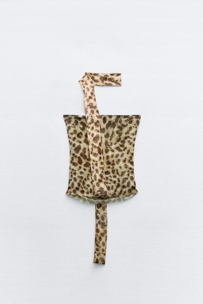 Leopard Print Bandeau Top with Scarf