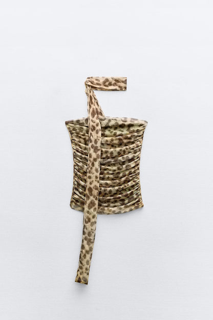 Leopard Print Bandeau Top with Scarf